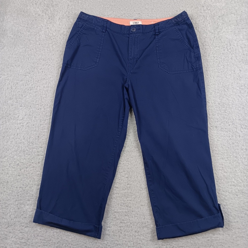 Cato Capri Pant Womens 12 Navy Blue Cotton Stretch Cuffed RN37080